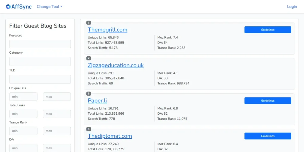 AffSync-Guest Blog Sites